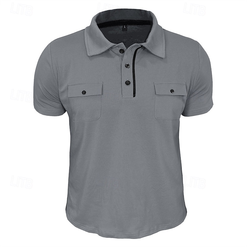 Men's Golf Shirt Golf Polos Shirts Work Casual Lapel Short Sleeve Basic Modern Plain Pocket Buttons Summer Spring Regular Fit Wine Black White Navy Blue Blue Light Grey Golf Shirt2