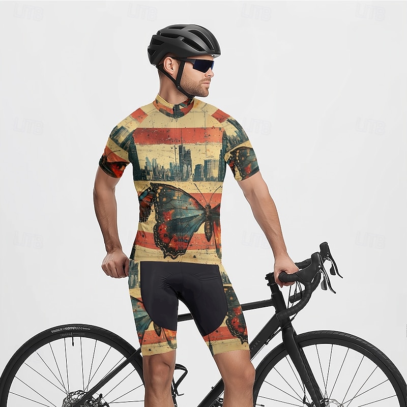 Men's Cycling Jersey Butterfly National Flag Short Sleeve Bike Tee Tshirt Jersey with 3 Rear Pockets Mountain Bike MTB Quick Dry Anatomic Design Wicking Breathable Sports Red Khaki Clothing Apparel4