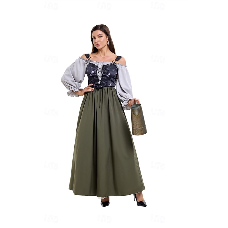 Retro Vintage Victorian Medieval Dress Chemise OverDress Irish Peasant Fancy Dress Women's Celtic Fantasy Masquerade Masquerade Casual Daily Renaissance Fair Adults' Dress Corset