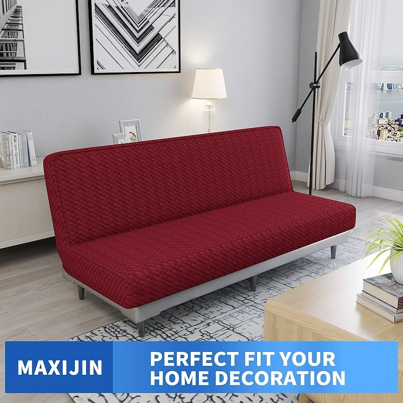 Jacquard Futon Cover Stretch Armless Futon Sofa Cover Soft Futon Slipcover with Elastic Bottom Thick Sofa Bed Furniture Protector Covers for Washable Futon4