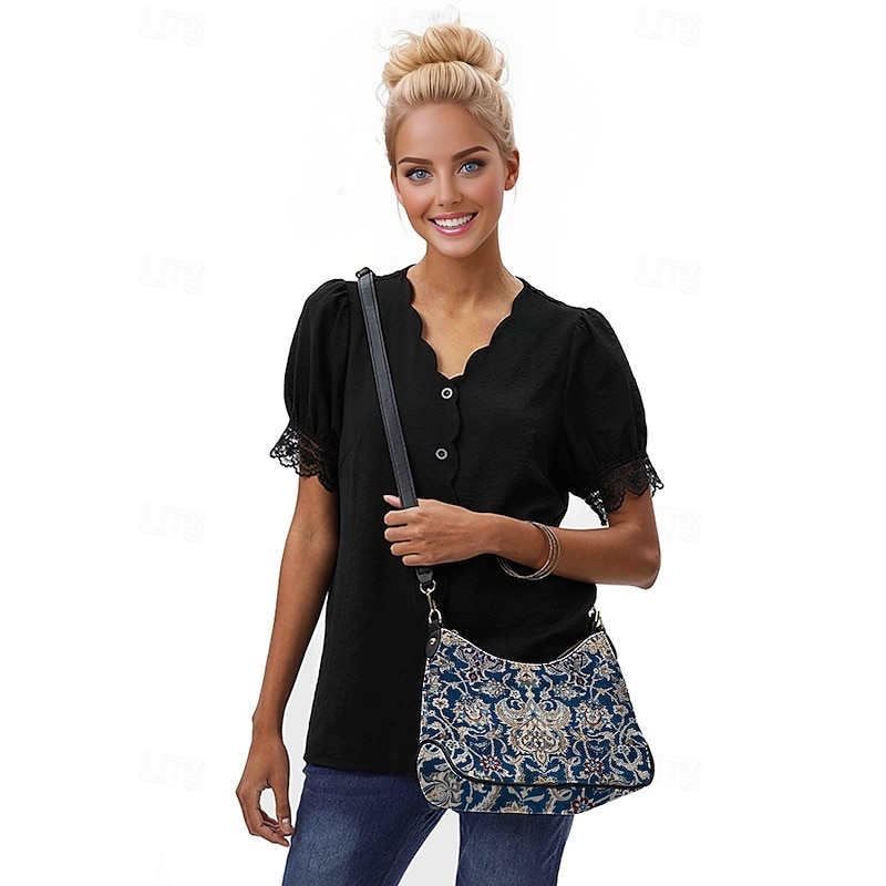 Women's Vintage Floral Print Shoulder Bag with Gold Chain Strap - Stylish and Elegant, Suitable for Casual and Formal Occasions, Great for Day or Evening Wear Black Red Blue3