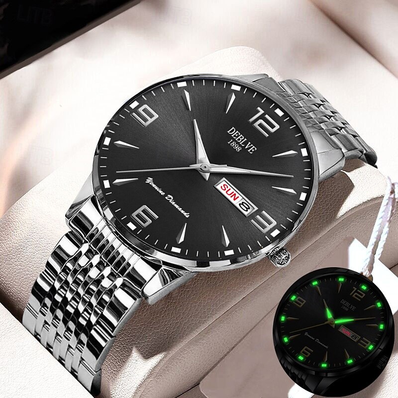 1 Men'S Sport Steel Strap Watch Glow-In-The Dark Calendar Week Display Light Luxury All-In-One Alloy Fashion Ultra-Thin Digital Men'S Business Watch