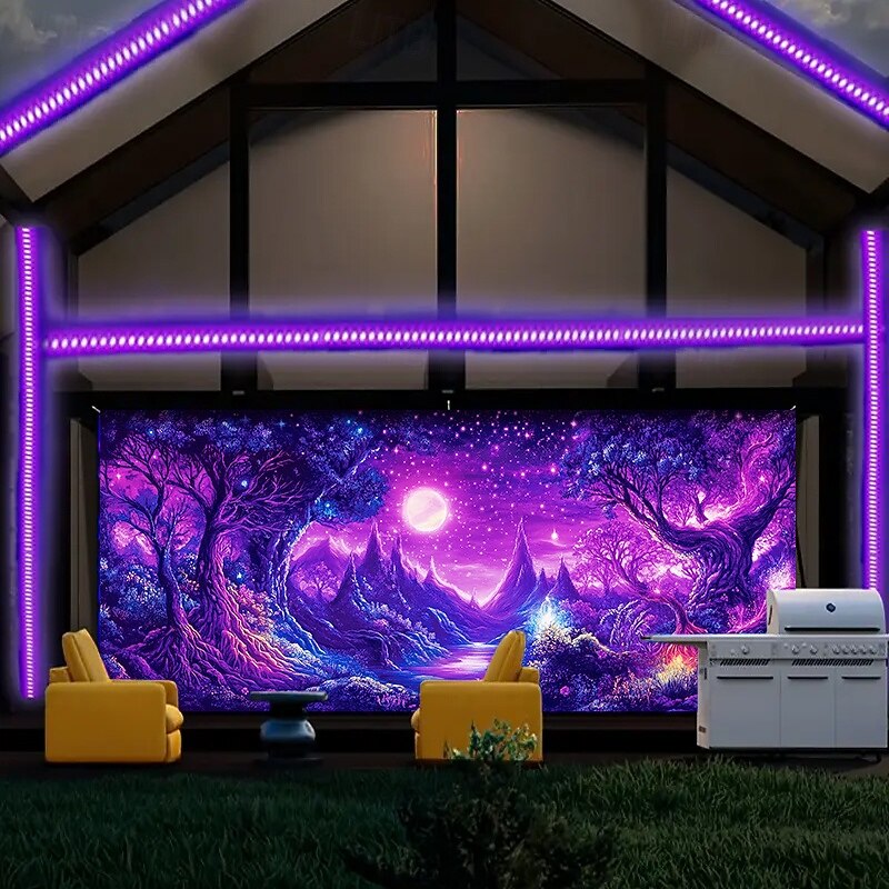 Blacklight Door Decorations Garage Door Cover Glow in the Dark Mountain Trippy Misty Outdoor Banner Large Backdrop for Party Outdoor Garage Door Home Wall Decorations4