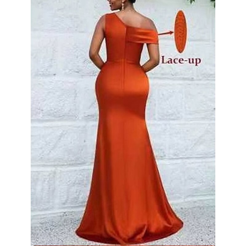 A-Line Bridesmaid Dress One Shoulder Sleeveless Elegant Floor Length Chiffon with Split Front 20224