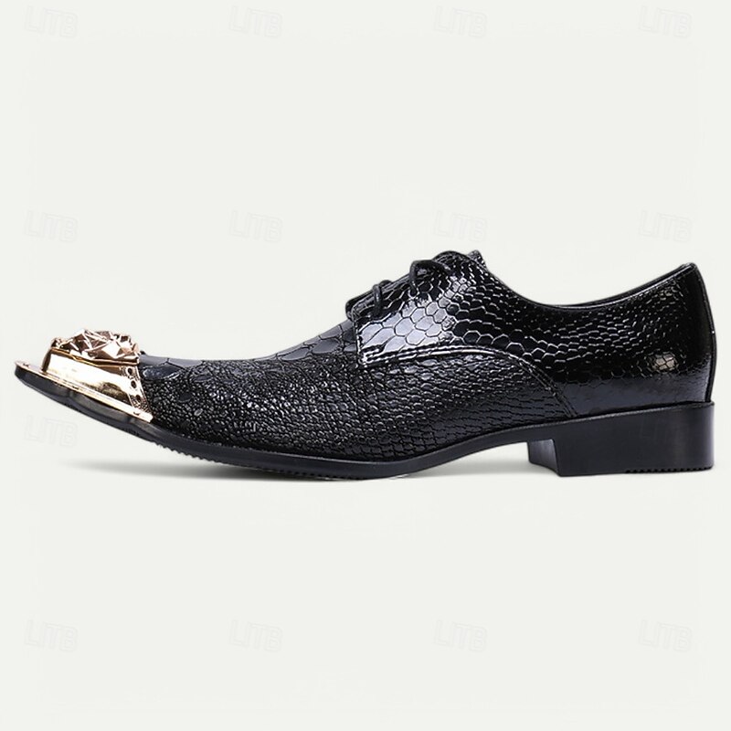 Men's Premium Black Snake-Pattern Leather Dress Shoes with Gold Tip Rose Gold Lion Head Toe–Stylish Formal Footwear for Special Occasions4
