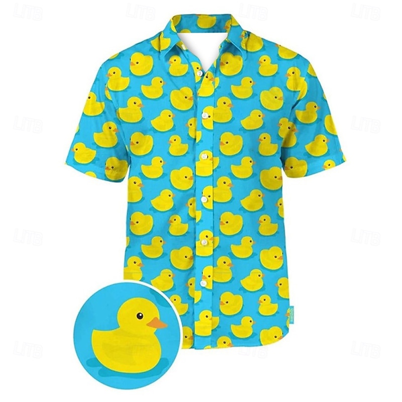 Men's Animal Duck Shirt Summer Hawaiian Shirt Aloha Shirt Short Sleeves Shirt Turndown Fashion Designer Casual Outdoor Street Casual Black Yellow Red 3D Print S M L