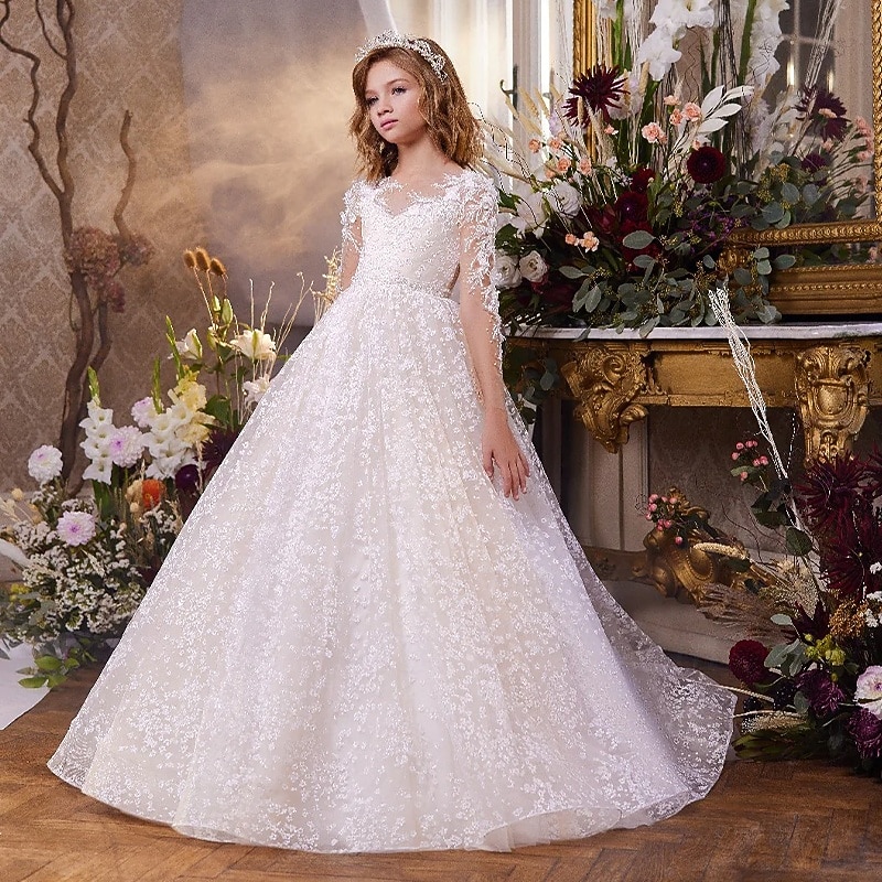 Flower Girl Dress Girls' Formal Dress First Communion Dress Wedding Attire Party Dress Wedding Party Princess Sweet Christmas Carnival Ruched Solid Color Strapless V Neck White 4 years+