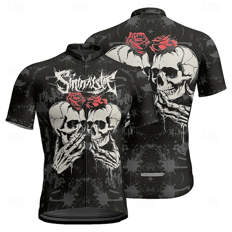 Men's Cycling Jersey Skull Short Sleeve Bike Tee Tshirt Jersey with 3 Rear Pockets Mountain Bike MTB Quick Dry Anatomic Design Wicking Breathable Sports Black Clothing Apparel
