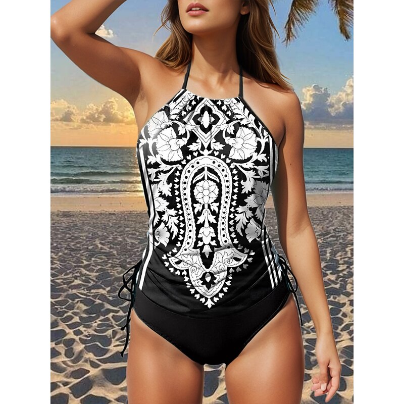 Women's Swimsuits Tankini 2 Piece Cheeky Swimsuit Backless Vacation Beach Wear Paisley Halter Neck Sleeveless Bathing Suits2