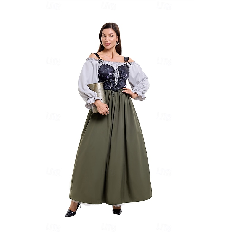 Retro Vintage Victorian Medieval Dress Chemise OverDress Irish Peasant Fancy Dress Women's Celtic Fantasy Masquerade Masquerade Casual Daily Renaissance Fair Adults' Dress Corset3