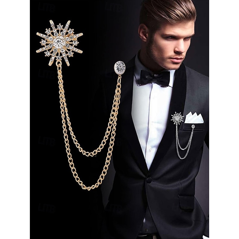 Elegant Crystal Star Lapel Pin with Gold Chains – Stylish Brooch for Men and Women, Perfect for Suits, Weddings and Formal Occasions