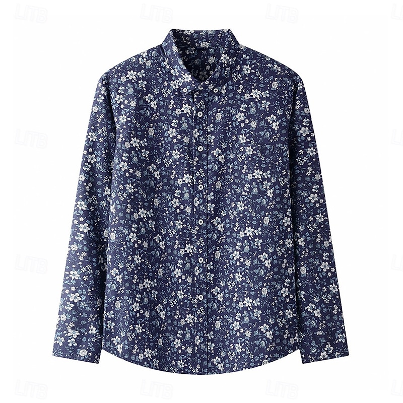 Men's 100% Cotton Floral Vine Shirt Oxford Shirt Long Sleeve Vintage Hawaiian Artistic School Performance Wedding Summer Spring Fall Button Down Collar Green Dark Blue Apricot