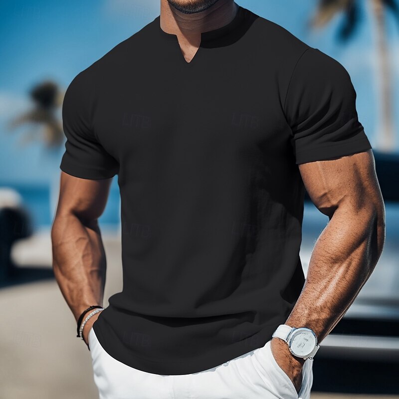 Men's T Shirt Short Sleeve V Neck Summer Plain Fashion Classic Comfortable V Neck Casual Sports Holiday Light Blue Dark Brown Black Top Tee for Men2