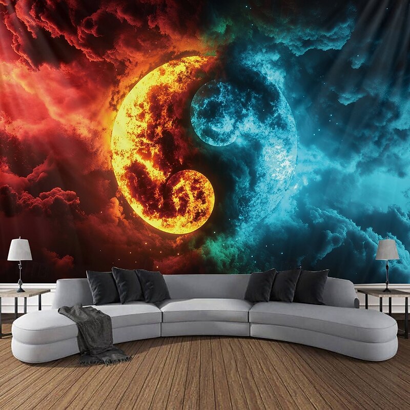 Blacklight Tapestry Glow in the Dark Glow Party UV Reactive Zen Taichi Trippy Misty Nature Landscape Hanging Tapestry Wall Art Mural for Living Room Bedroom