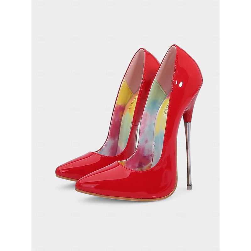 Red Patent Leather Stiletto Pumps – Women's Sexy Pointed Toe Ultra-High Heel Shoes for Party & Evening Events