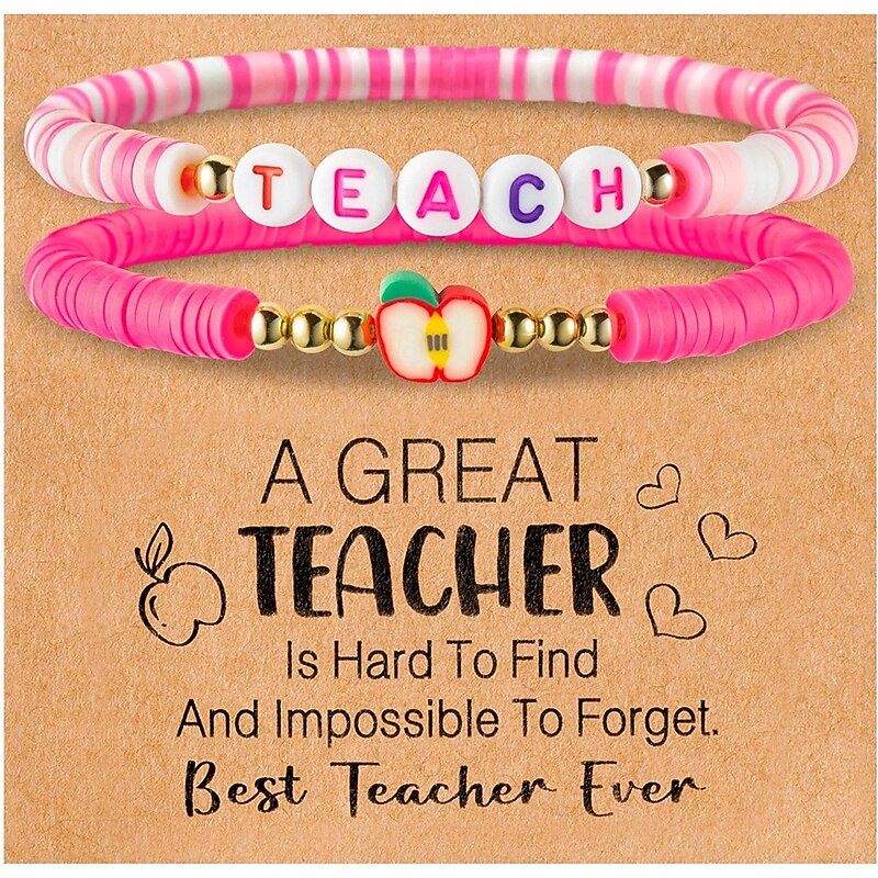 Teacher Appreciation Gift for Women, 2pcs Beaded Teacher Bracelets with Card & Gift Box Thank You Teacher Gifts from Student, for Christmas Valentines End of The Year