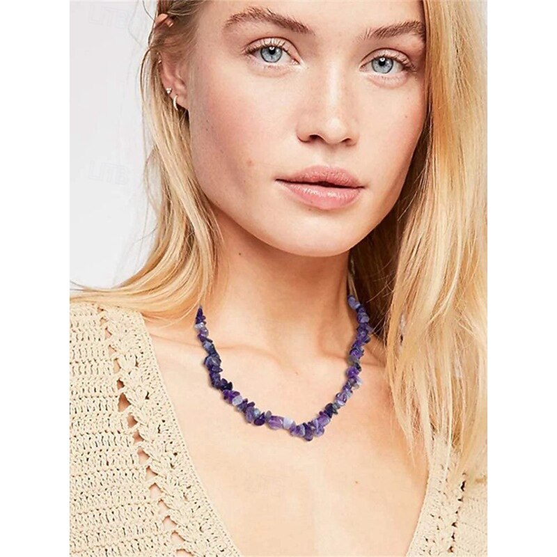 Amethyst Crystal Necklace for Women  Natural Stone, Raw Chip Beads, Boho Chic Style  Perfect for Daily Wear, Spiritual & Healing Jewelry2