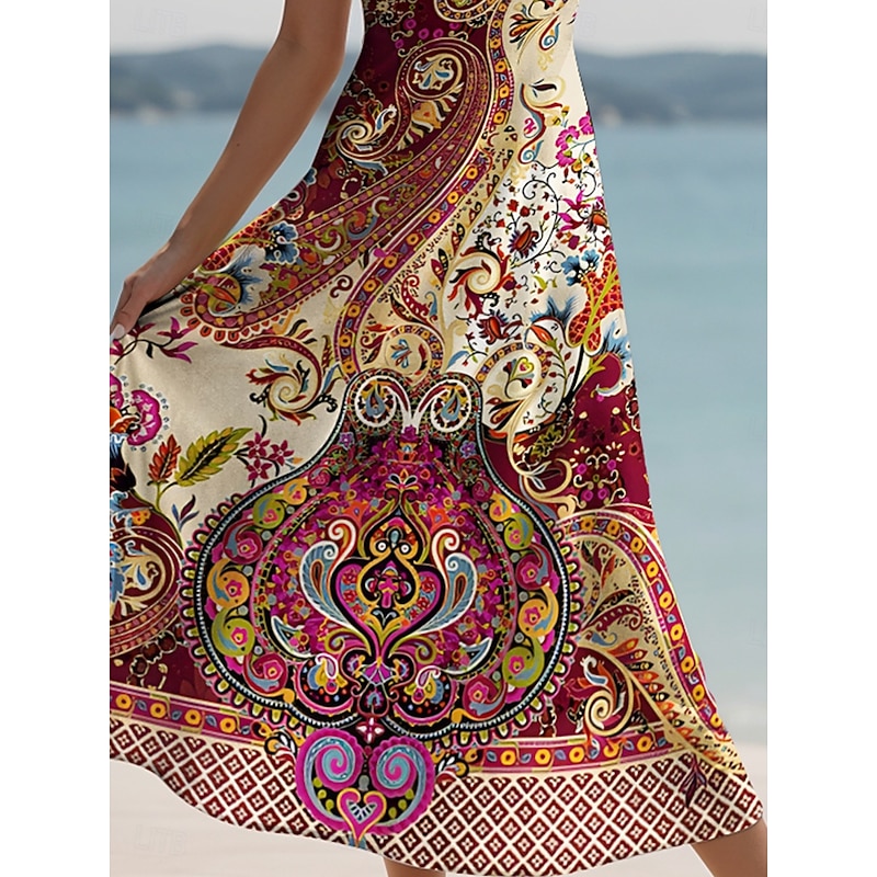 Women's Maxi Dress Casual Dress A Line Dress Vacation Vintage Ethnic Daily Regular Fit Graphic Vintage Bohemian Sleeveless V Neck Pink Blue Purple Green Summer Spring Fall3