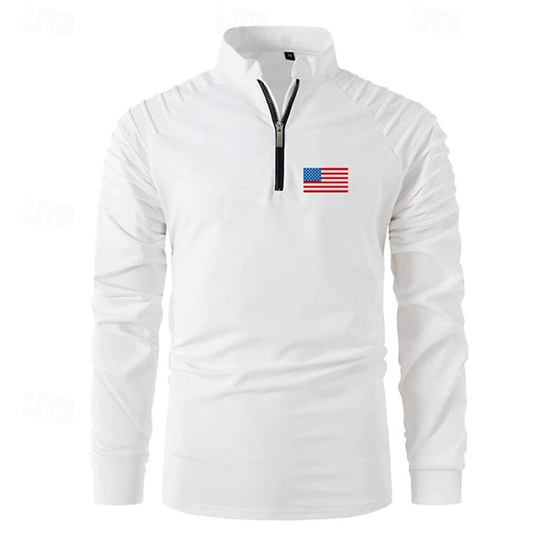 Men's T Shirt Henley Shirt Tee Tee Top Long Sleeve Quarter Zip Spring Fall American US Flag Fashion Designer Basic Ruched Vacation Street Going out Black White Pink Top Tee for Men4