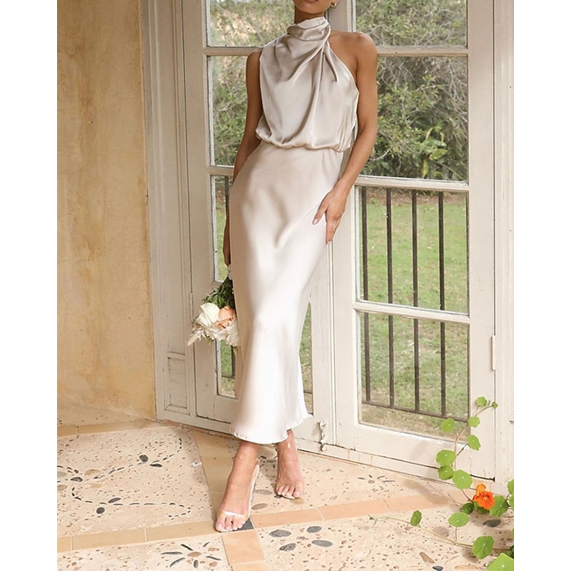 Women's Long Dress Maxi Dress Prom Dress Casual Dress Satin Dress Summer Dress Fashion Outdoor Holiday Date Regular Fit Plain Sleeveless Halter Neck Black Apricot Rose Pink Summer Spring3