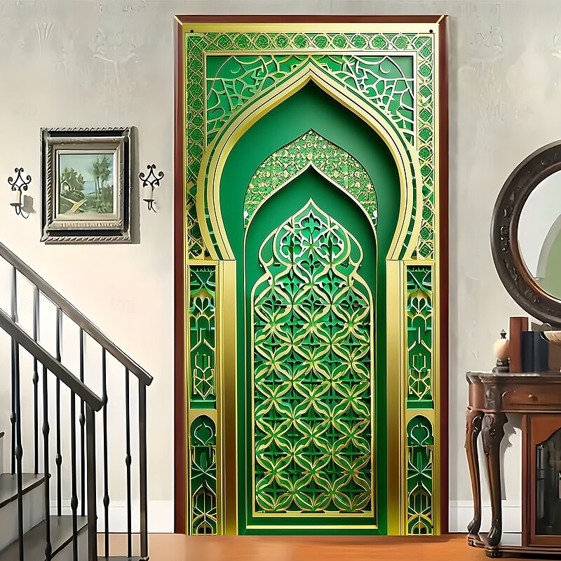 Ramadan Mubarak Door Decorations Door Covers Door Tapestry Door Curtain Decoration Backdrop Indoor/Outdoor Door Banner for Front Door Farmhouse2