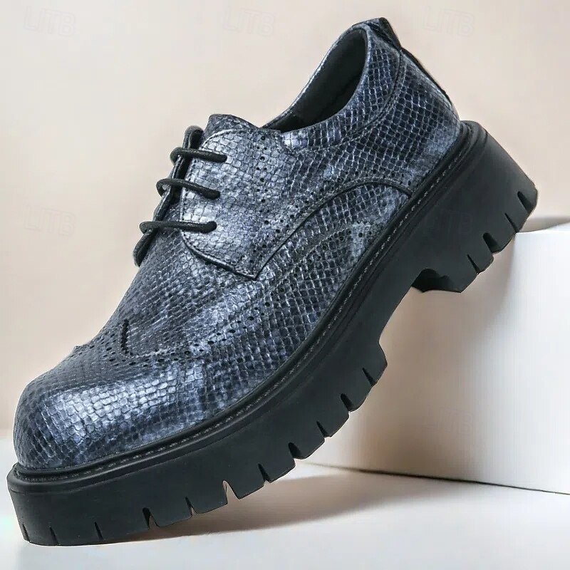 Men's Brown Brogue Shoes with Chunky Sole, Casual Faux Leather Lace-Up Sneakers with Textured Detailing, Perfect for Outdoor and Everyday Wear2