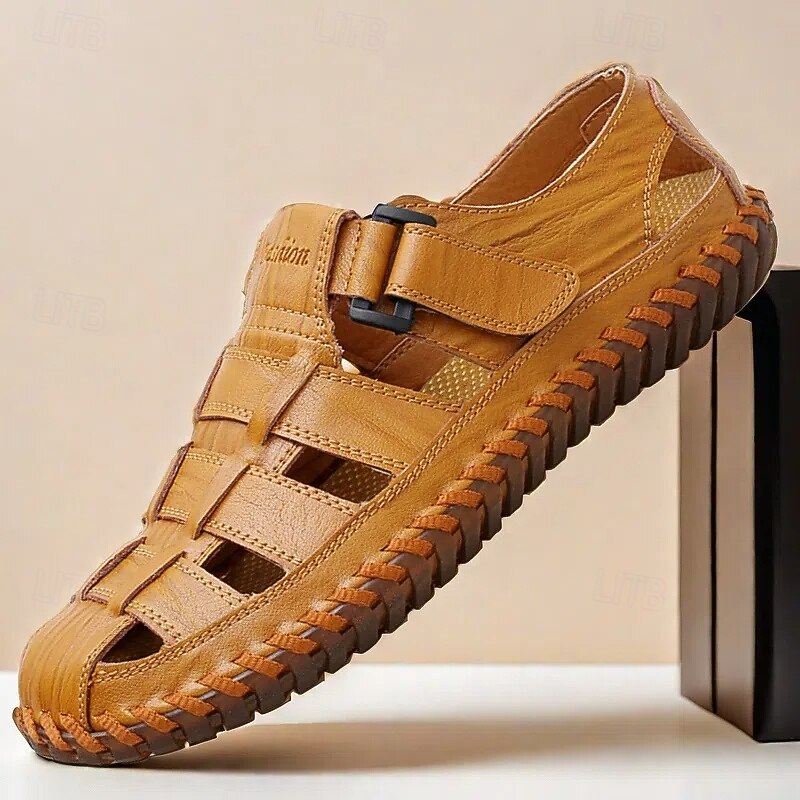 Men's Casual Faux Leather Fisherman Sandals with Adjustable Strap and Comfortable Sole for Outdoor Activities, Summer and Beach Wear