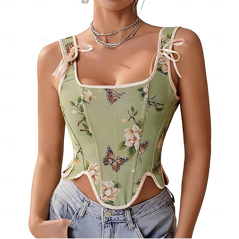 Retro Vintage Medieval Renaissance Corset Vest Bustier Lace up Floral Jacquard Fancy Dress Women's Celtic Fantasy Halloween Carnival Party Casual Daily LARP Adults' Corset2