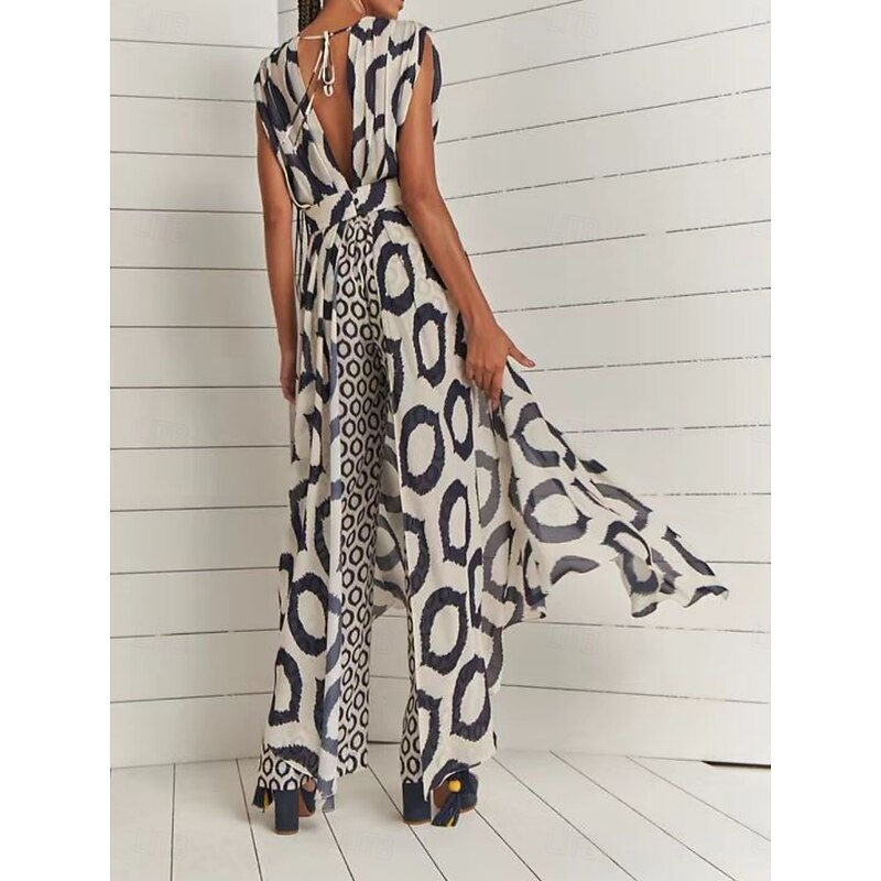 Women's Dress Set Casual Dress Skirt Set Casual Geometric Ruched Pocket Maxi Dress Sleeveless Stand Collar Outdoor Daily Black Summer Spring Regular Fit2