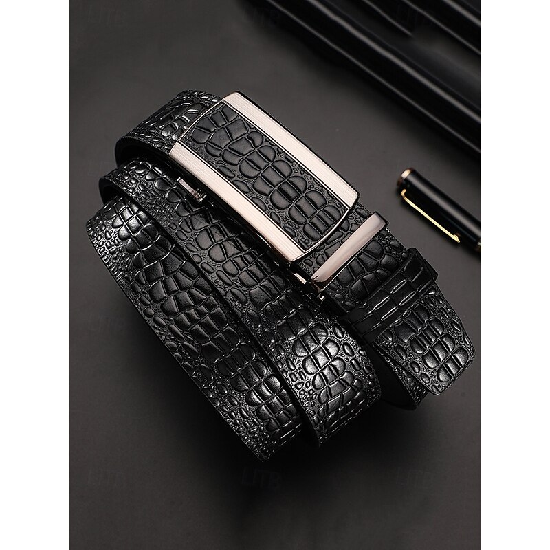 Men's Genuine Leather Crocodile Pattern Belt – Automatic Buckle, Luxury Business & Casual Dress Belt, Adjustable for Work, Weddings & Formal Events3