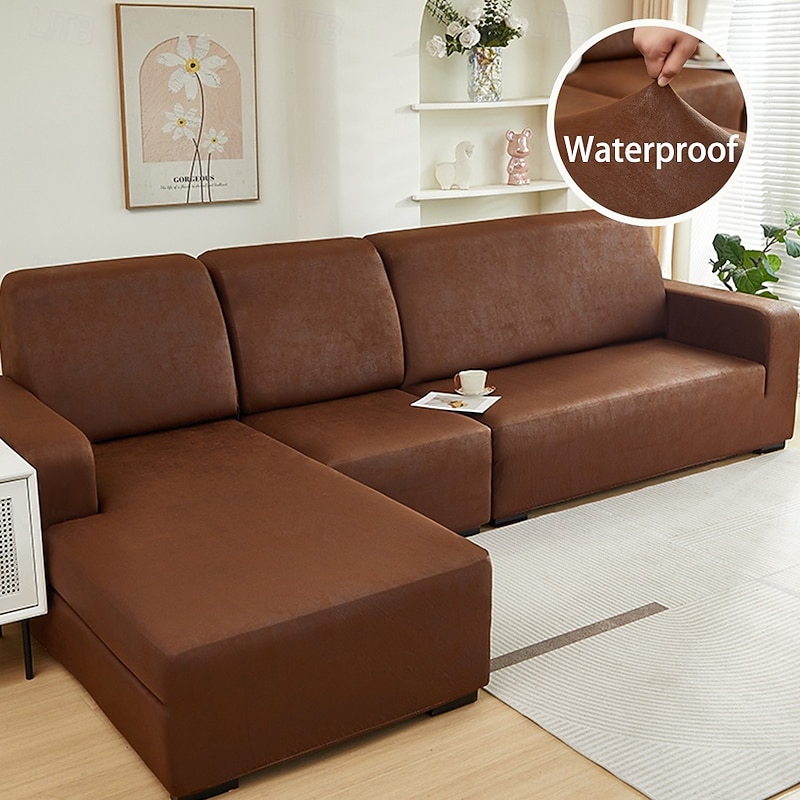 PU Leather Couch Sofa Cushion Slipcover Waterproof Elastic Sofa Cover Loveseat Sofa Furniture Protector for Living Room2
