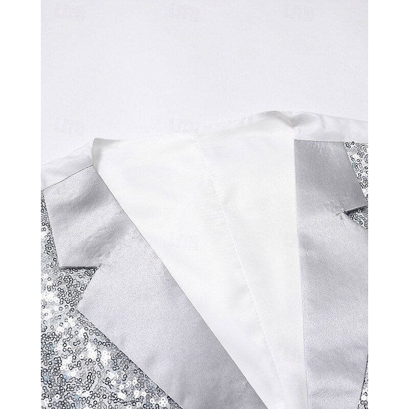 Men's Vest Waistcoat Gilet Performance Vacation Stage Fashion Casual Summer Spring Sequins Buttons Pocket Polyester Comfortable Plain Single Breasted One-button Lapel Regular Fit Silver Black Vest4