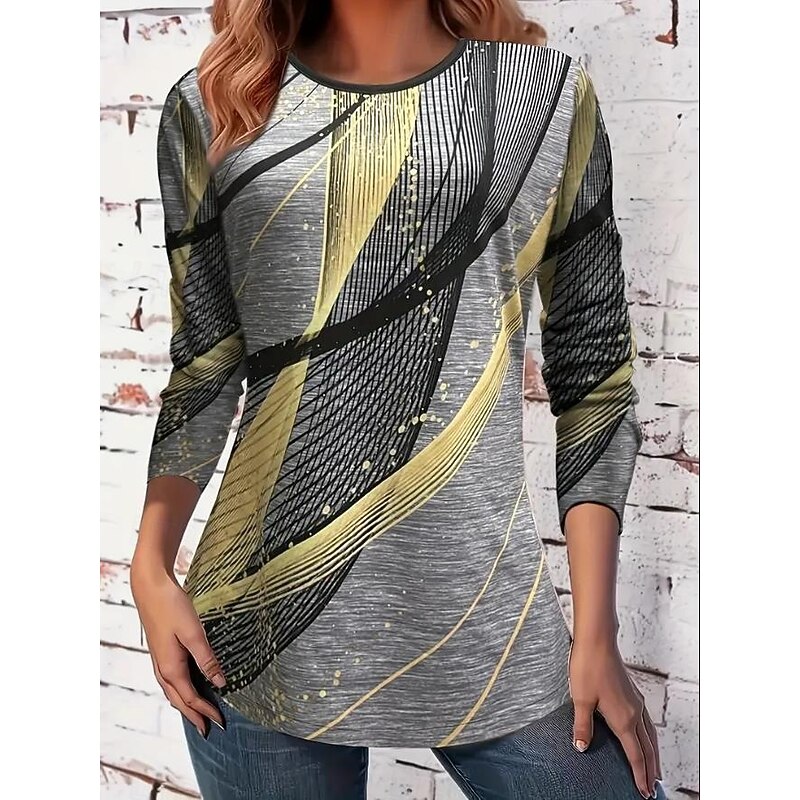 Women's T Shirt Floral Casual Short Sleeve Long Tops Daily Print Dark Gray Summer