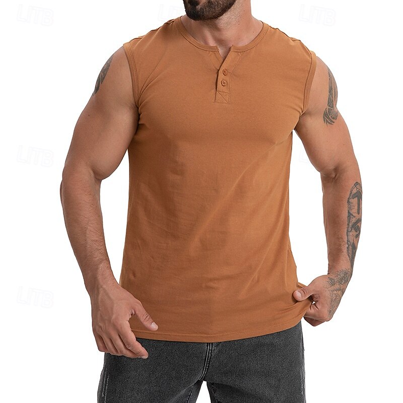 Men's Tank Top Vest Top Undershirt Sleeveless Shirt Sleeveless Henley Spring & Summer Plain Fashion Designer Vacation Street Going out Black Dark Navy Khaki Top Tee for Men4