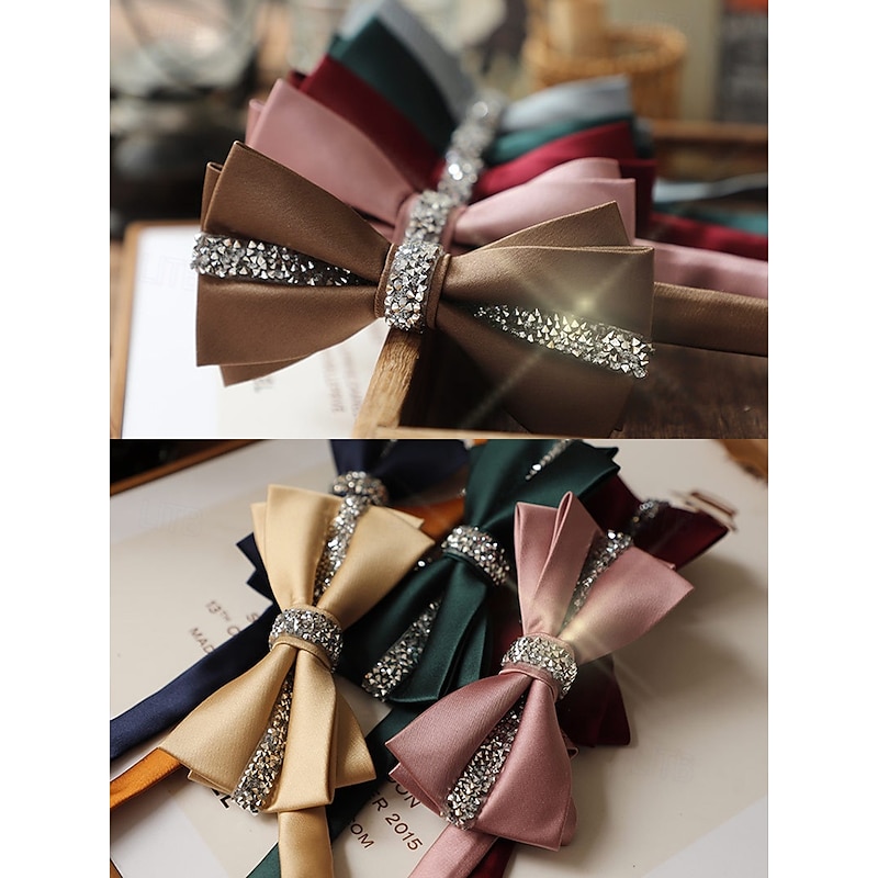 Burgundy Satin Bow Tie with Crystal Embellishment – Elegant Men's Formal Accessory for Weddings, Parties, and Special Events4