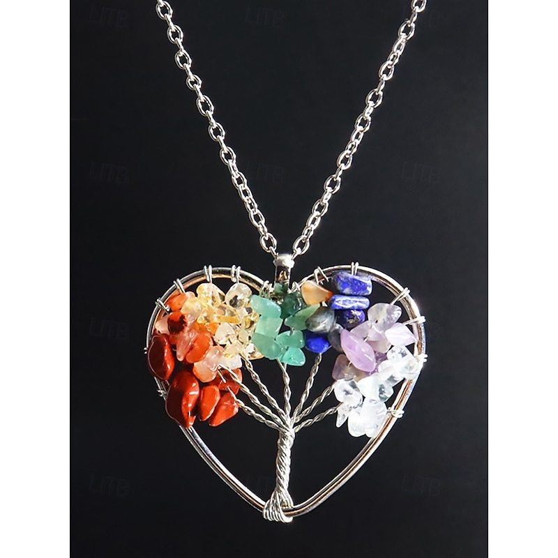 Handmade Tree of Life Pendant Necklace – Alloy Chain with Natural Gemstone Beads, Bohemian Energy Healing Jewelry for Women, Spiritual Gift for Yoga & Meditation