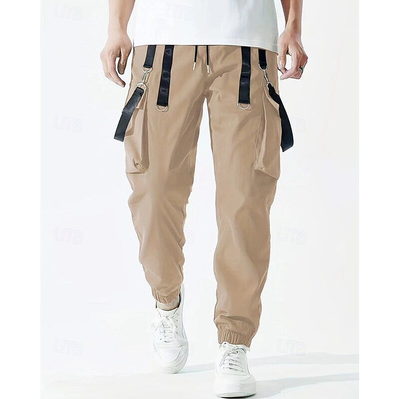 Men's Cargo Pants Joggers Trousers Drawstring Multi Pocket Elastic Drawstring Waist Plain Wearable Outdoor Daily Camping & Hiking Fashion Classic Black Wine2