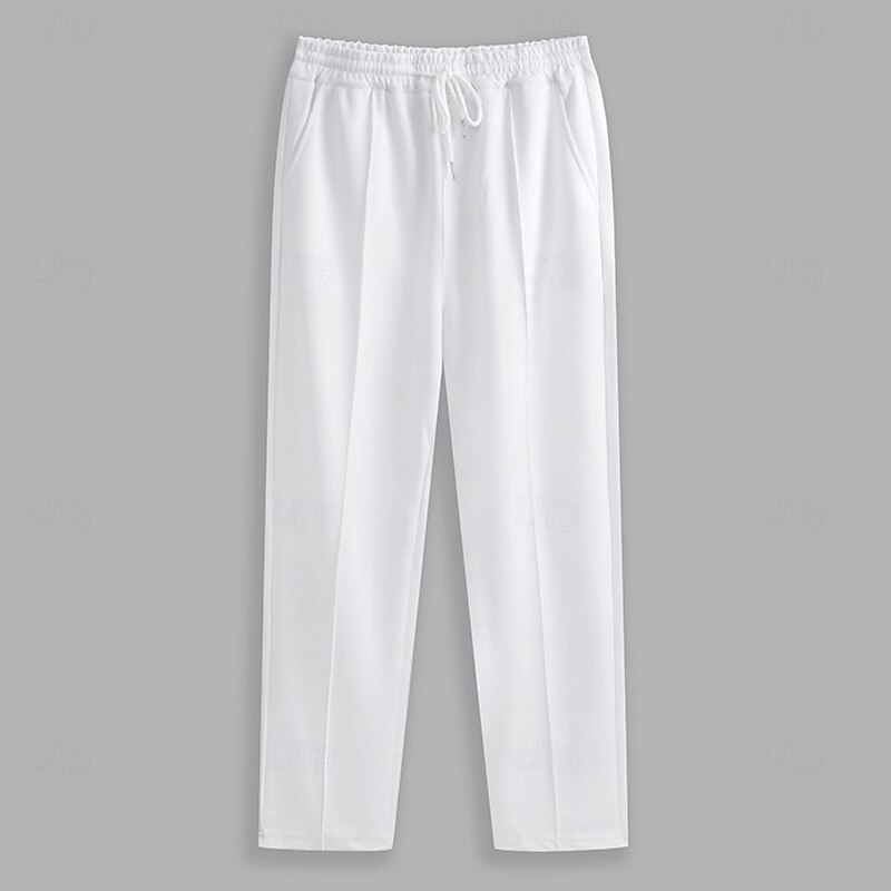 Men's Sweatpants Joggers Trousers Pleated Pants Drawstring Elastic Waist Plain Comfort Breathable Casual Daily Holiday Vacation Sports Black White Stretchy2