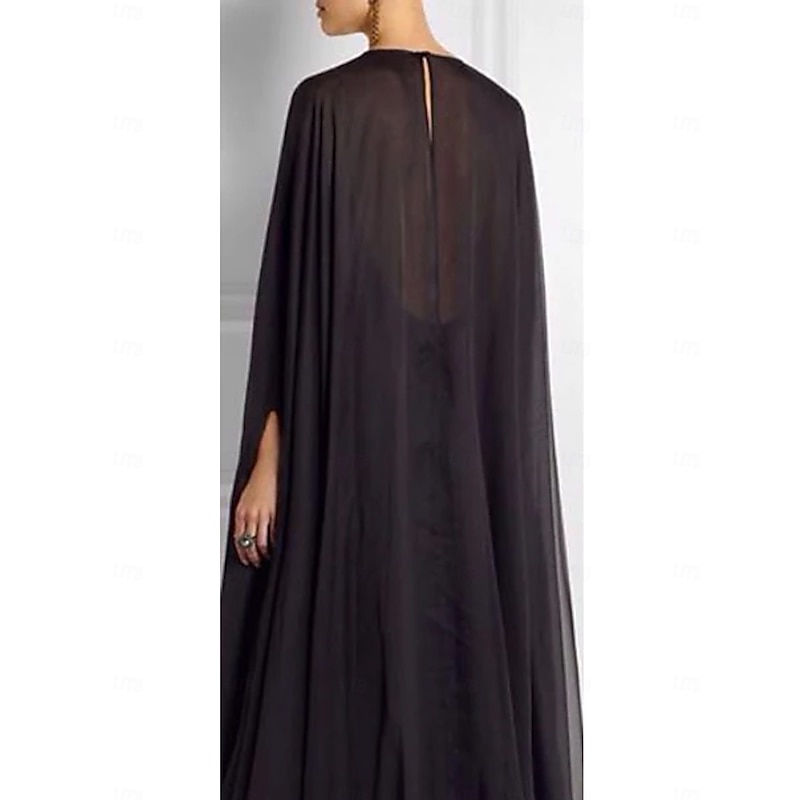 Sheath Evening Gown Empire Dress Formal Evening Sweep / Brush Train Long Sleeve Boat Neck Fall Wedding Guest Chiffon with Pleats dress to impress2