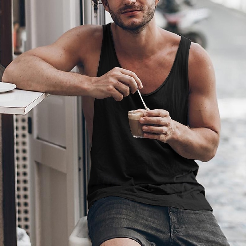 Men's Tank Top Vest Top Undershirt Sleeveless Shirt Sleeveless Crew Neck Summer Solid Color Simple Casual Comfortable Vacation Street Daily Black White Gray Top Tee for Men3