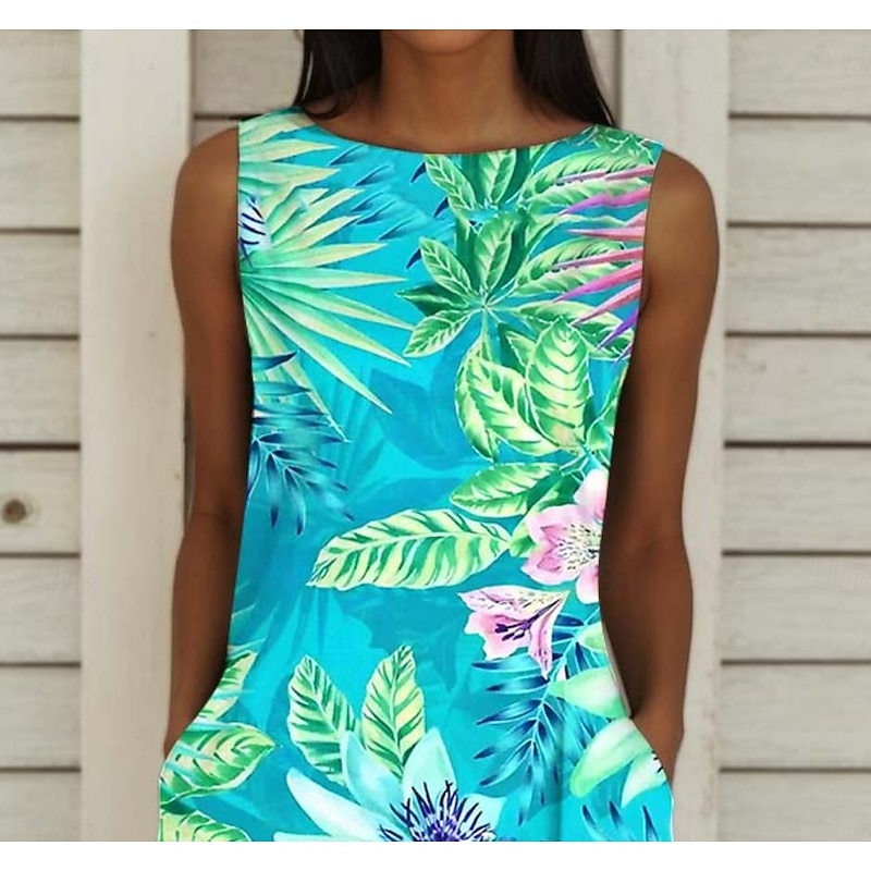 Women's Midi Dress Sundress A Line Dress Summer Dress Vacation Casual Cocktail Vacation Regular Fit Floral Graphic Sleeveless Crew Neck Green Summer2