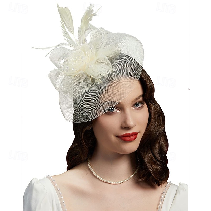 Tea Party Fascinator Hats for Womens 50s Headwear with Veil Flower Cocktail Wedding Church Kentucky Derby Hat
