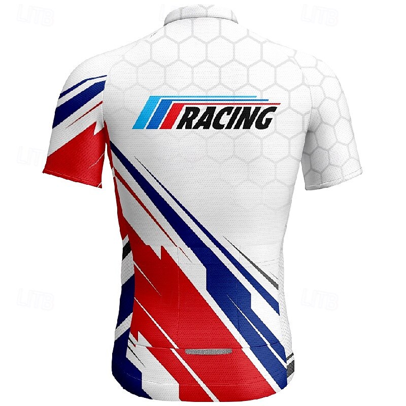 Men's Cycling Jersey Geometric Short Sleeve Bike Tee Tshirt Jersey with 3 Rear Pockets Mountain Bike MTB Quick Dry Anatomic Design Wicking Breathable Sports White Red Blue Clothing Apparel2