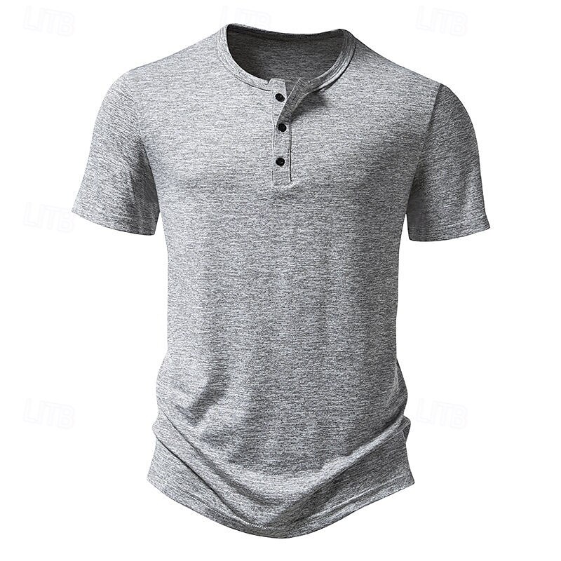 Men's Henley Shirt Tee Sports T-Shirt Short Sleeve Solid Color Plain Active Buttons Henley Outdoor Casual Daily Summer Spring &  Fall Red Dark Gray Light Grey Henley T-Shirt3