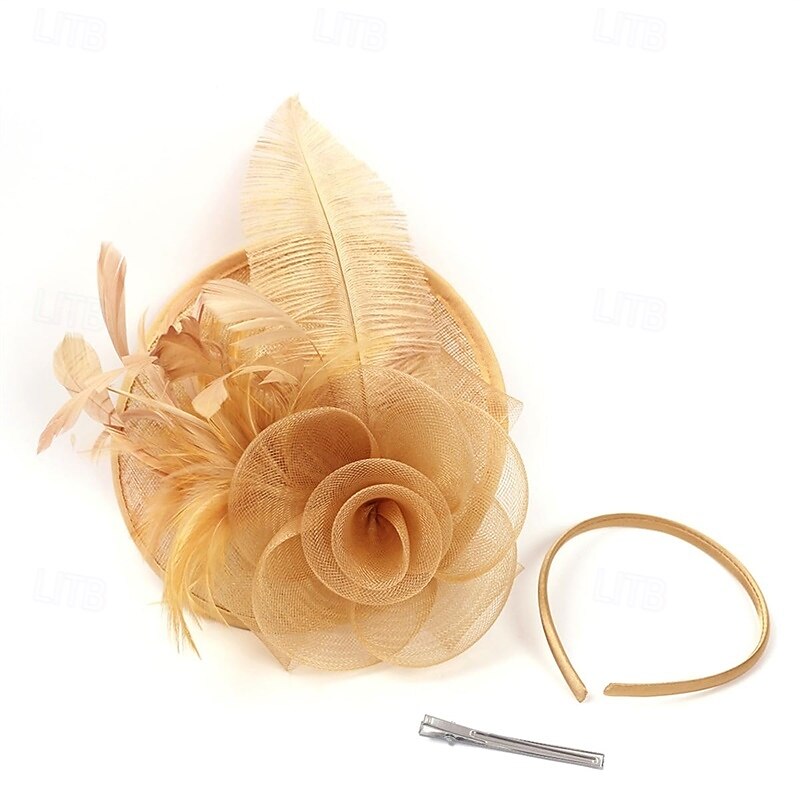 Fascinator Pillbox Hats for Women Feather Flower Church Derby Headband Clip Wedding Tea Party Hat4
