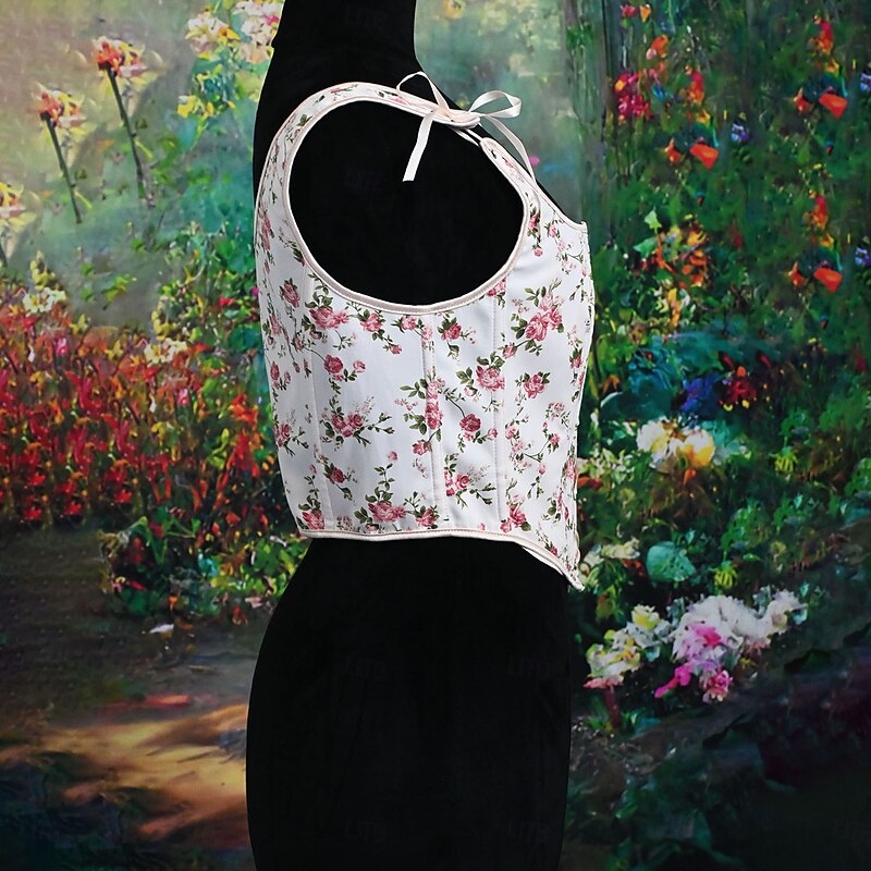 Retro Vintage Medieval Renaissance Corset Vest Bustier Lace up Floral Jacquard Fancy Dress Women's Fantasy Royal Halloween Carnival Party Casual Daily LARP Adults' Corset3