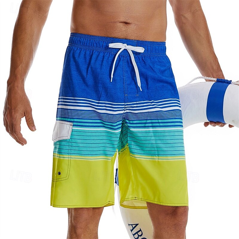 Men's Board Shorts Swim Shorts Swim Trunks with Mesh lining Elastic Waist Gradient Stripes Comfort Quick Dry Short Holiday Beach Weekend Fashion Casual Yellow Blue Micro-elastic