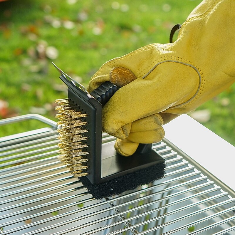 1Pc Stainless Steel BBQ Grill Brush - Triangle Cleaning Brush for Outdoor Camping Grills - Durable & Effective