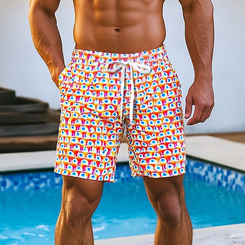 Men's Geometric Pattern Swim Trunks Swim Shorts Board Shorts Mid Waist Hawaiian Casual Vacation Holiday Beach Wear Side Pockets Mesh Lining Elastic Drawstring Waist Designer Clothing Apparel