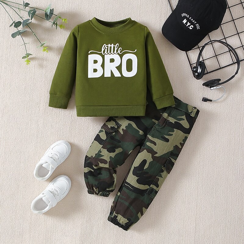 Boys 3D Solid Color Letter Hoodie & Sweatpants Set Long Sleeve Other Prints Spring Fall Fashion Casual Toddler 1-5 Years Crew Neck Outdoor Vacation Loose Fit4